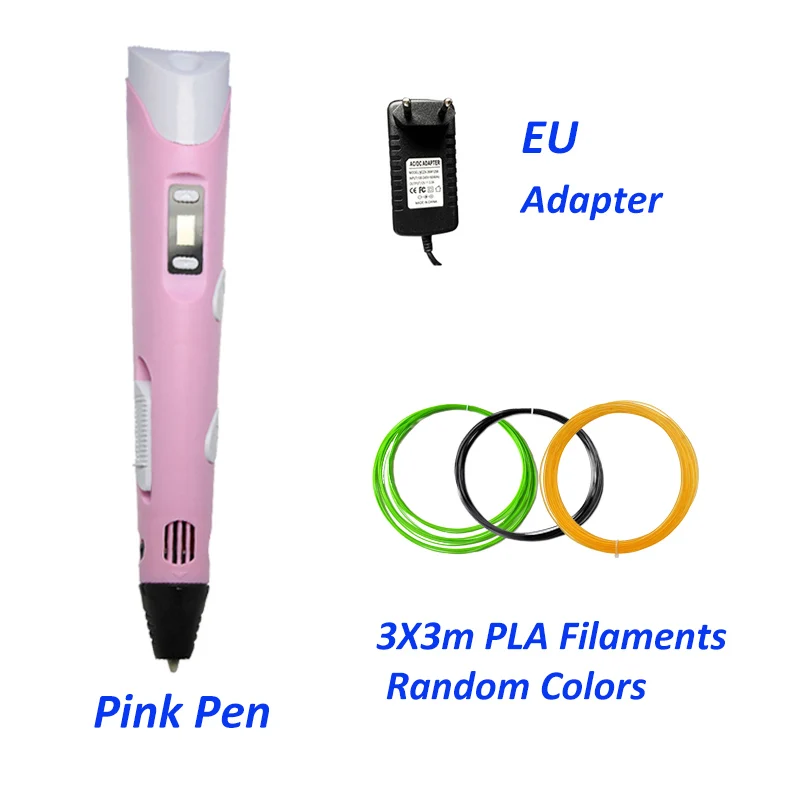 EU-Pink-9m PLA KidsTime 3D Ручка принтер 3D Рисование строк печати карандаш с красочными PLA нити для детей DIY подарки для детей - Цвет: EU-Pink-9m PLA