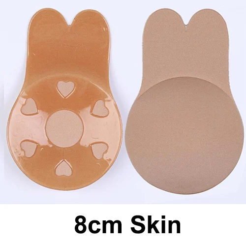 8 cm skin Силиконовые накладки на соски, наклейки с заячьими ушками, пуш-ап бюстгальтер для женщин, самоклеющийся укороченный топ, невидимый бюстгальтер без бретелек, без черных косточек - Цвет: 8 cm skin