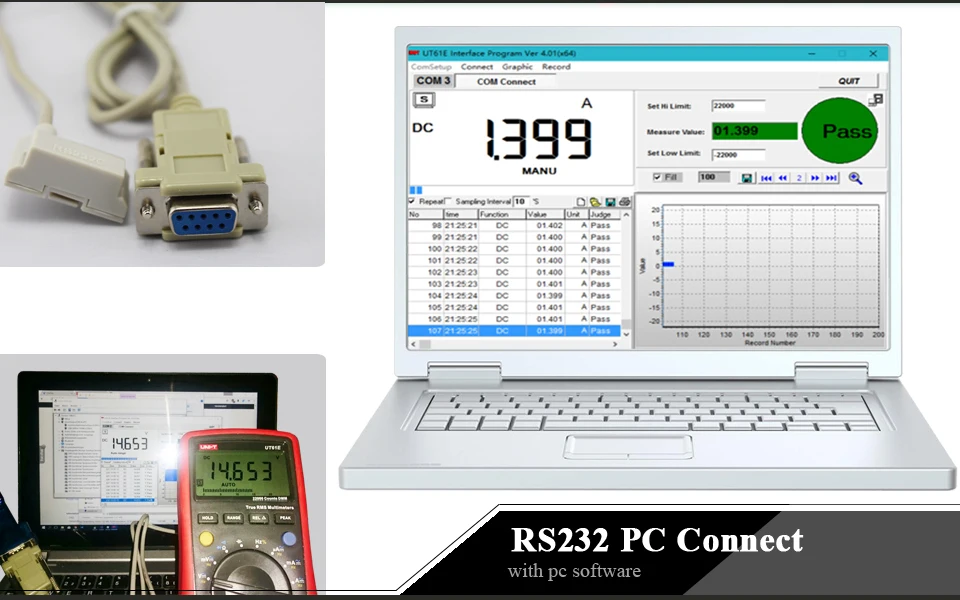 UNI-T UT61E Digital Multimeter Meter Ture RMS Auto Range AC DC Voltage Tester 22000 Counts Data Hold High Reliability