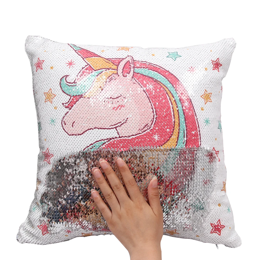 Miracille Sequins Unicorn подушка для дивана квадратный Детский мультфильм DIY Реверсивный