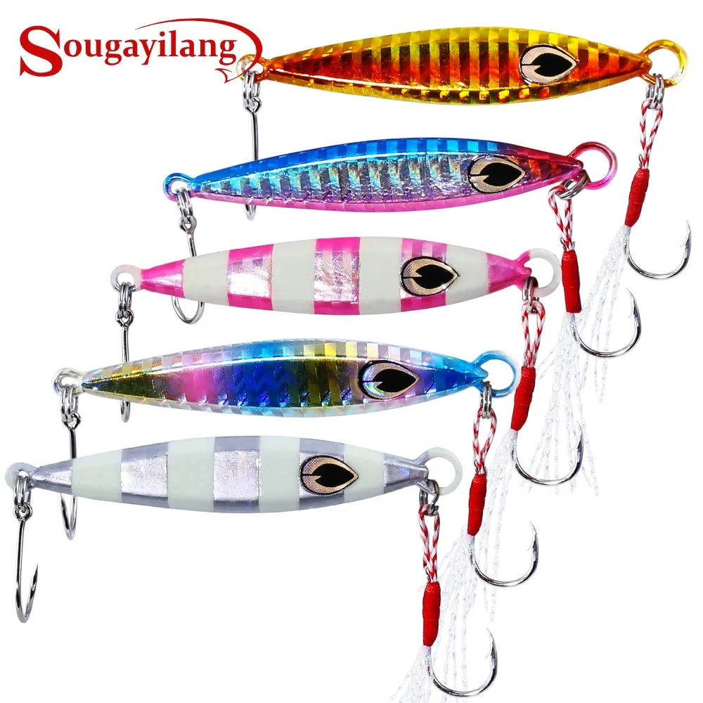 Sougayilang 5 шт. рыболовные приманки, Свинцовые Приманки ДЛЯ ДЖИГА, искусственные лазерные приманки, полосатые приманки для окуня, форели, соленой пресноводной рыбы