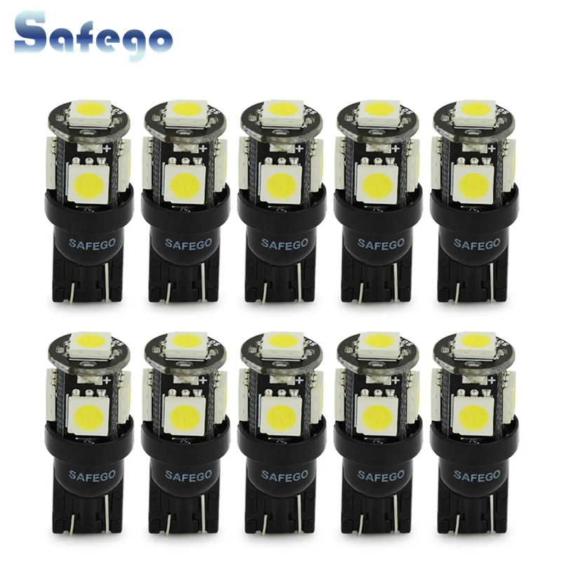 10 шт. Safego T10 LED W5W 5 SMD 5050 супер яркий белый 194 168 2825 клиновидсветодиодный