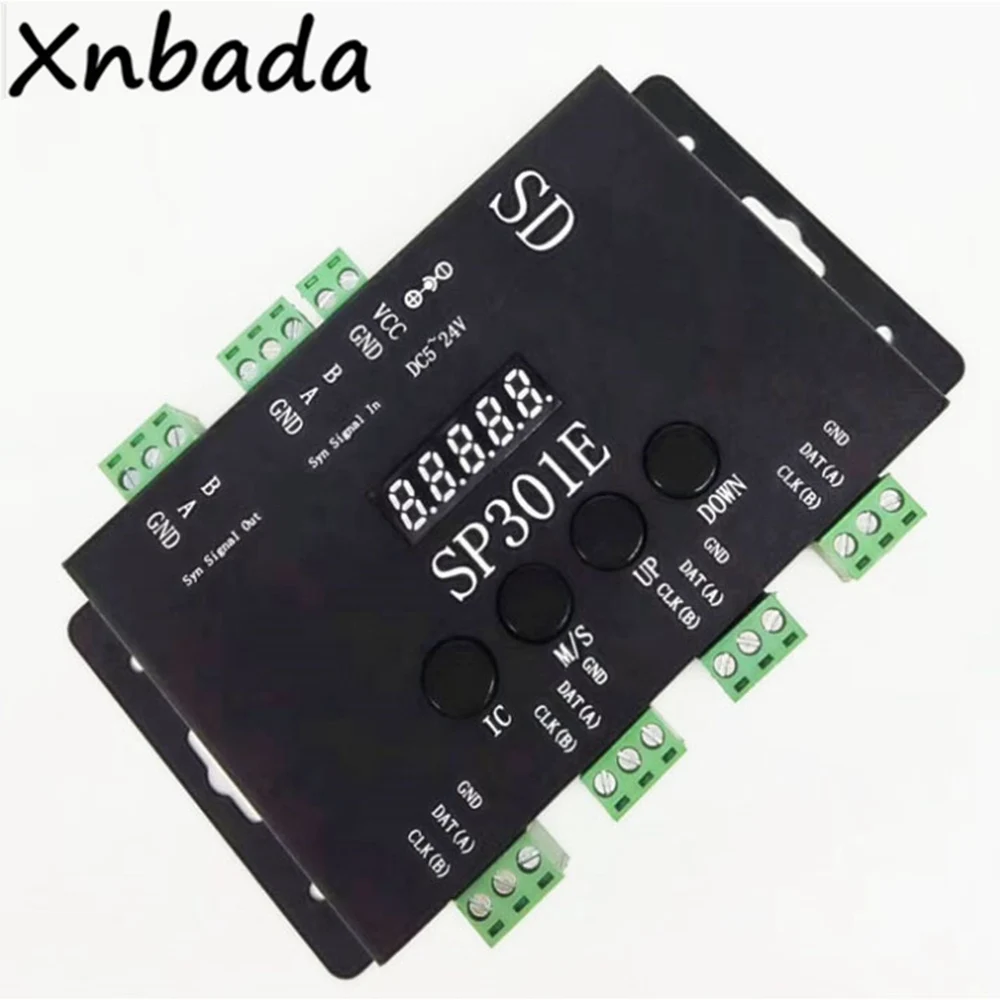 

SP301E Programmable LED Controller Syn Signal out And In For WS2811 WS2813 WS2812B SK6812 APA102 Pixel LED Strip Light DC5-24V