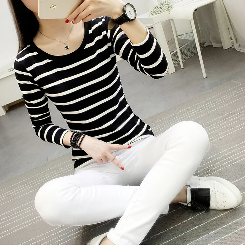 Женская футболка в полоску с длинным рукавом и круглым вырезом|striped t shirt|fashion shirtt