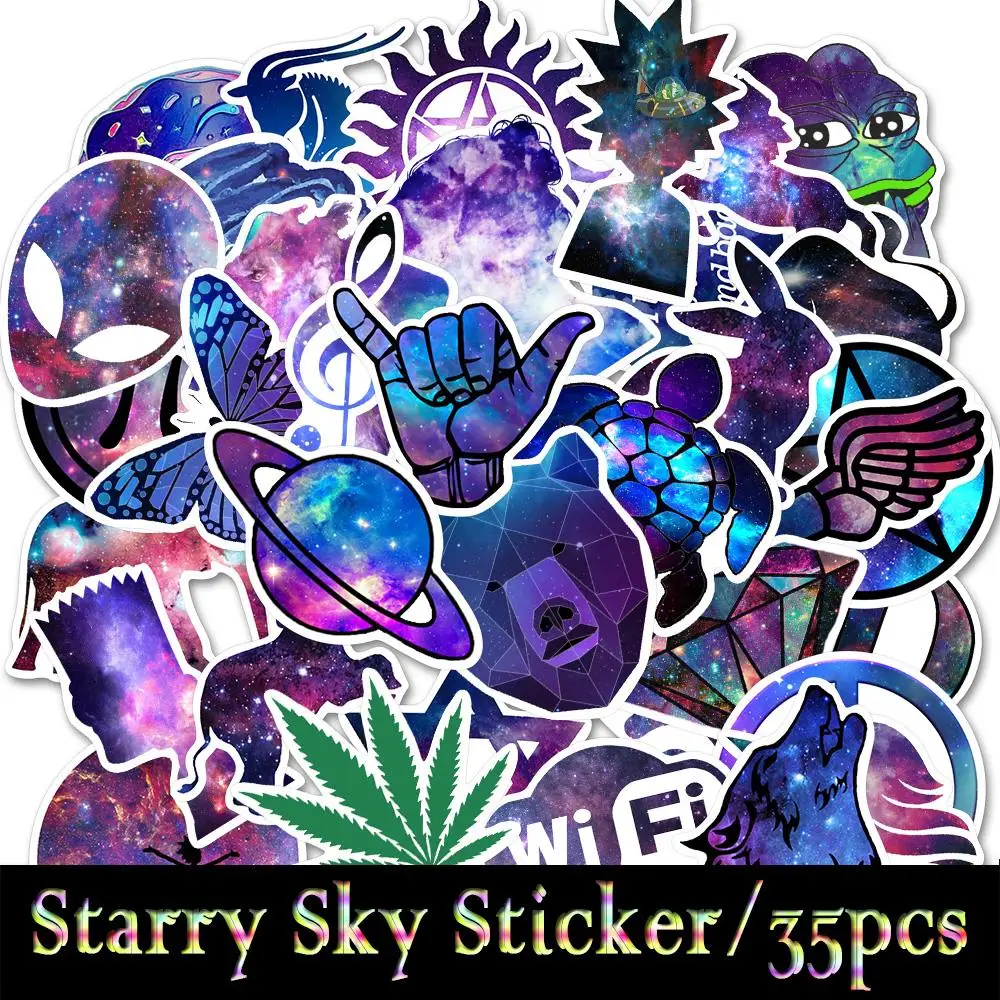 AZ044-35pcs 35 шт Смешанные галактические наклейки Мультяшные звездное небо наклейки s для DIY багажа ноутбука скейтборда велосипеда холодильника серфинга водонепроницаемые наклейки s - Цвет: AZ044-35pcs