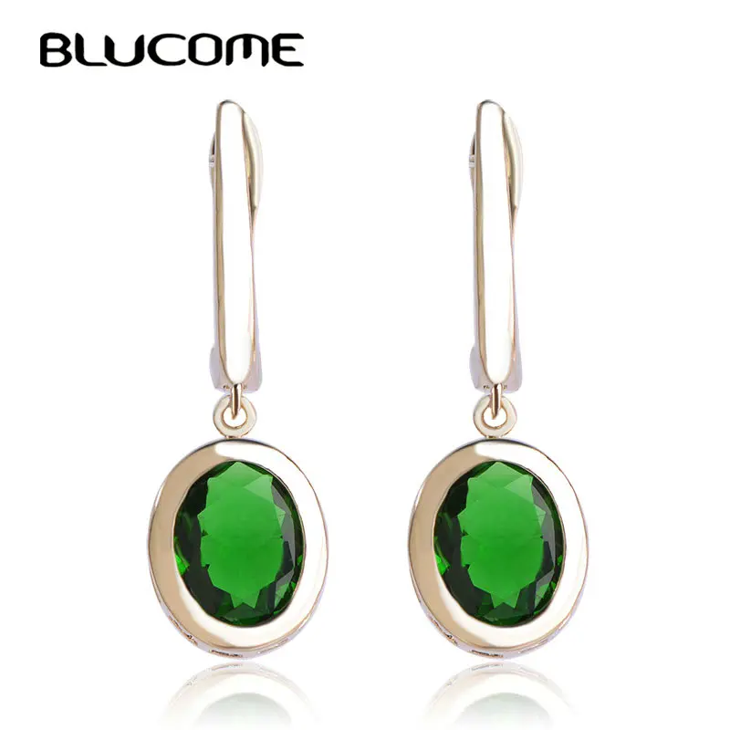 

Blucome Green Drop Earrings For Women Wedding Copper Pin Rhinestone Jewelry Dangle Earring Princess Hooks Zircon Drop Pendientes