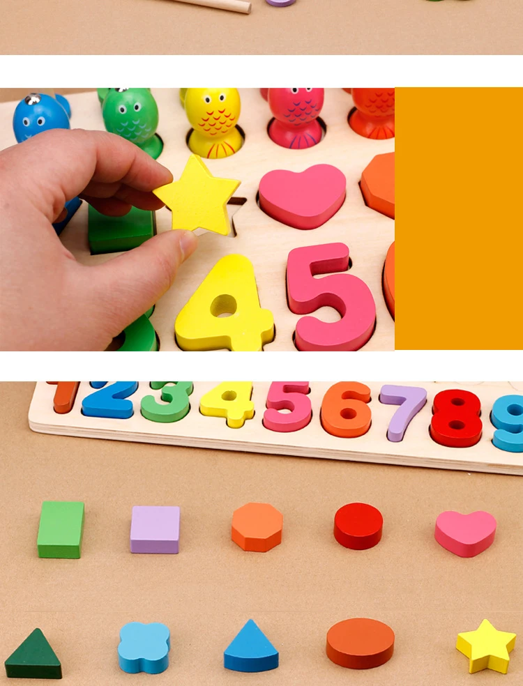 Деревянные материалы montessori Обучающие игрушки считать цифры цифровой Форма матч раннего образования учебных пособий Рыбалка математическая игра игрушки