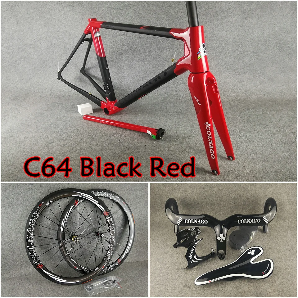 UD матовый-глянцевый черный красный Colnago C64 карбоновая рама+ руль+ седло+ клетки для бутылок+ 50 мм карбоновый комплект колес Novatec A271 ступицы