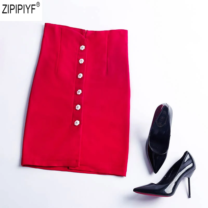 

High Quality New 2018 Summer Fashion Women Casual Fashion Above Knee Skirt High Waist Bottons Pencil Split Streetwear Skirt
