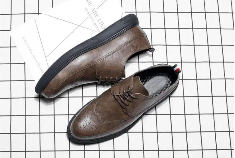 Туфли с острым носком мужские туфли Броги из натуральной кожи со шнуровкой и