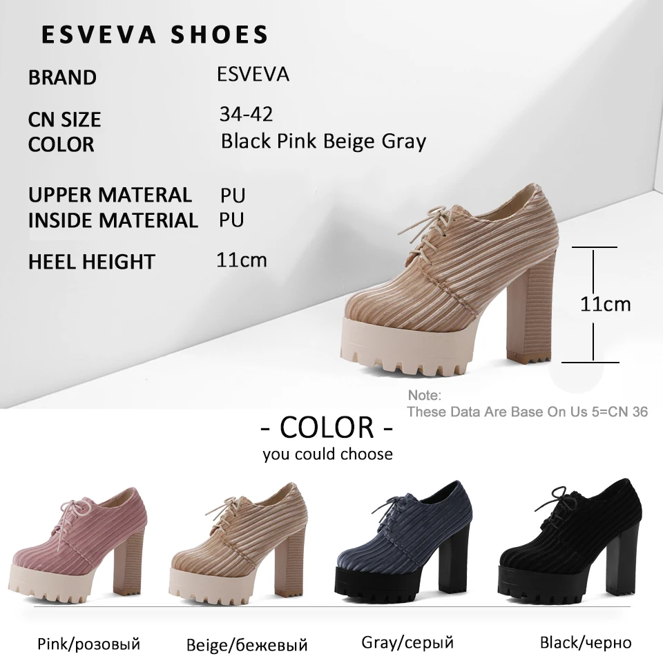 

ESVEVA 2019 Women Pumps Shoes Lace Up Platform Square High Heels Round Toe Sandals Women Concise Shoes Western Style Size 34-42