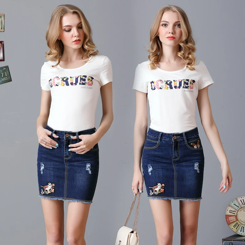 Модные Васит Джинсовая юбка синяя Империя Женщины Проблемные мини юбки карандаш