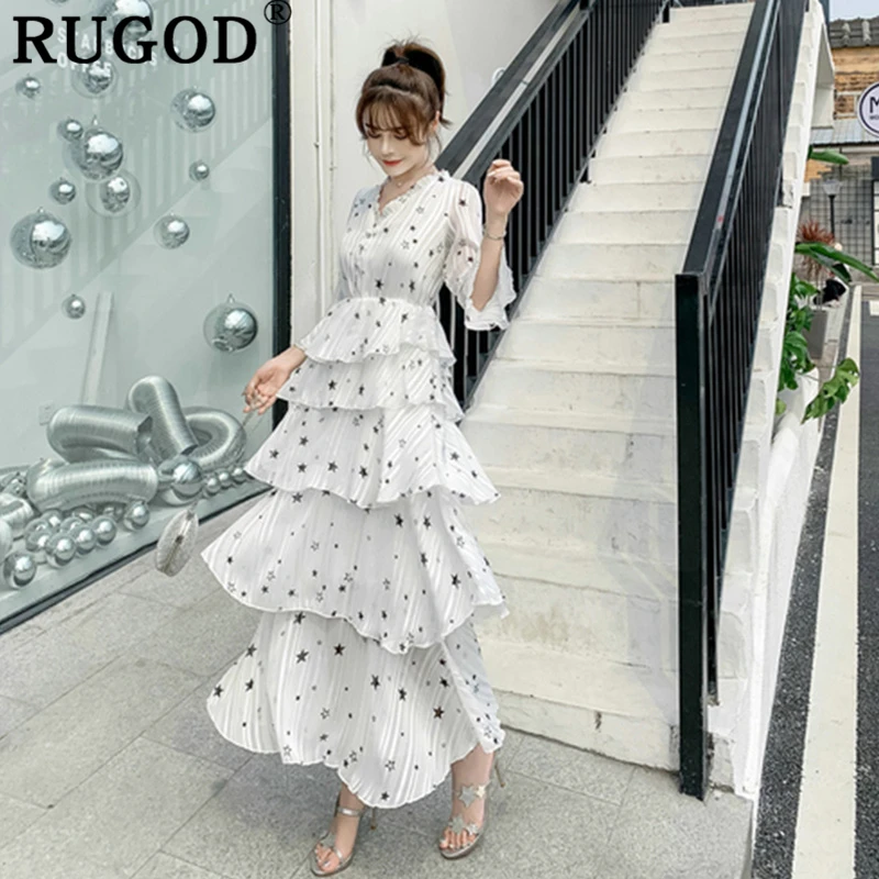 RUGOD/Новинка 2020 года Модное женское платье Многослойное с высокой талией и принтом