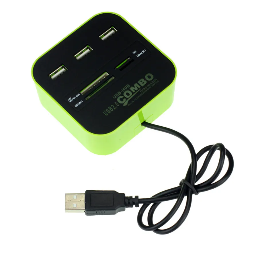 Лучшая цена Новый 3 портовый концентратор + USB 2 0 устройство для чтения карт памяти
