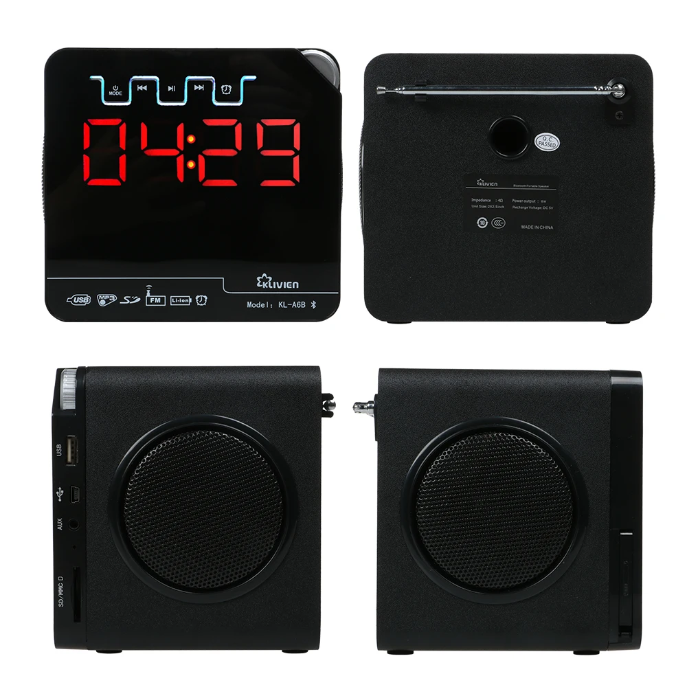 Abuzhen bluetooth колонка портативная беспроводная fm радио с будильником светодиодный