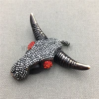 my0132 tribal buffalo horn skull pendant with gunblack and red toned rhinestone