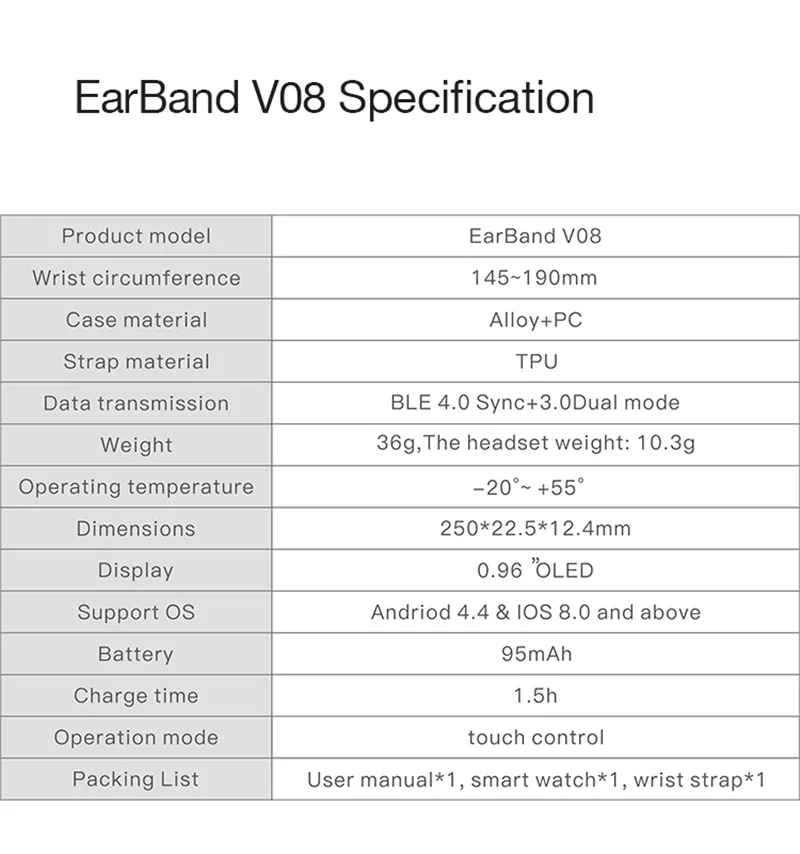 696 V08 умный Браслет 2 в 1 портативные bluetooth-наушники крови Давление