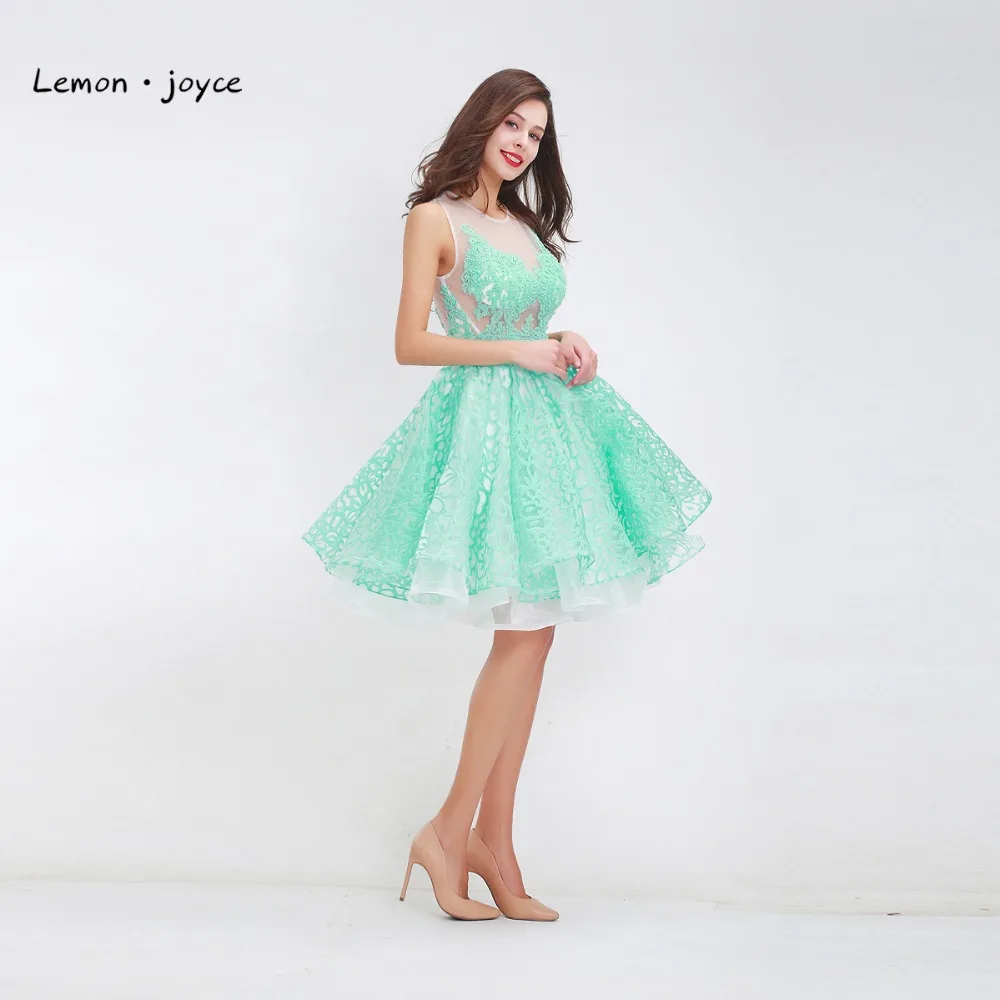 Кружевные Платья До Колена Для выпускного вечера 2019 круглый вырез без рукавов