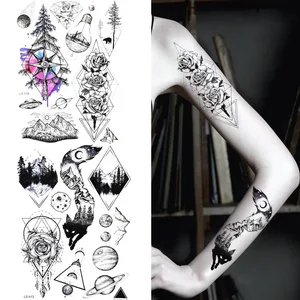Временная тату-наклейка женский боди-арт, ножки, водонепроницаемая тату на руку, цветы, Геометрическая Флора, черные мужские искусственные тату, сексуальная планета, лиса