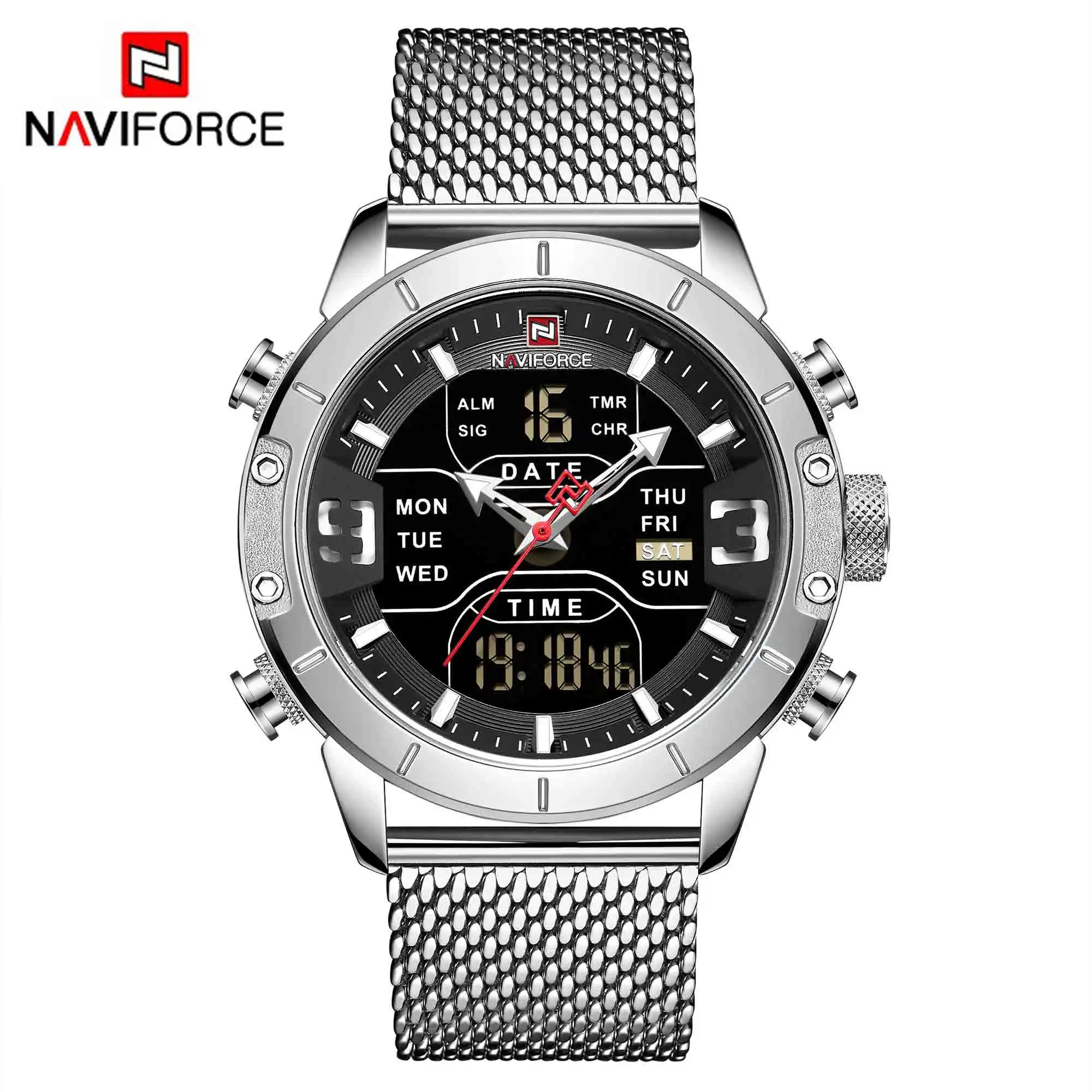 SB Мужские часы лучший бренд класса люкс NAVIFORCE 9153 светодиодный Секундомер спортивные военные водонепроницаемые наручные часы со стальным ремешком Мужские часы - Цвет: SB