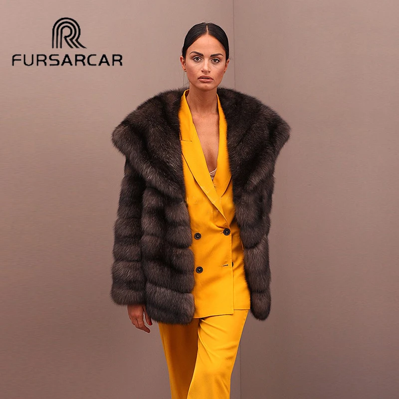 FURSARCAR Новый стиль Для женщин реального норки пальто Зимняя мода натуральная