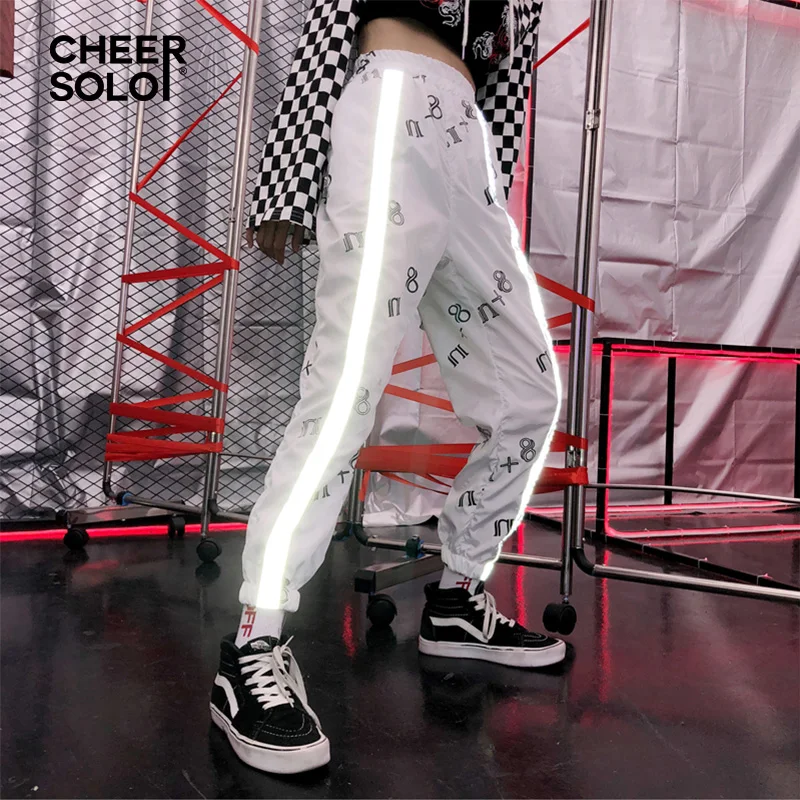 CheerSolo Hip Hop Pant Women Loose Streetwear Sweat Pants Harajuku Sweatpant Punk Rock Side Striped Print Trousers Clothes | Женская