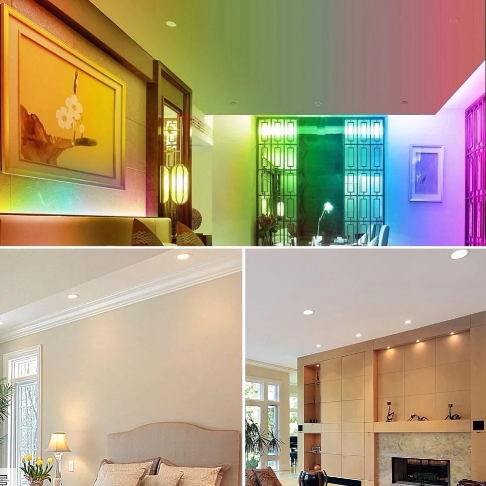 AC 85-265V 7W RGB+W Smart WIFI LED Downlight Light Voice APP Control Lamp Silver Ring