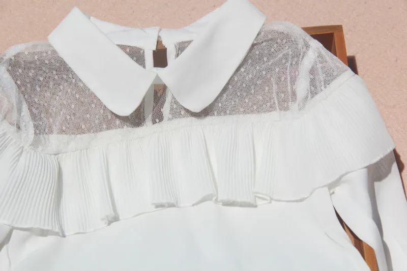 Осень 2018 белая блузка для девочек топы и блузки с длинными рукавами отложным