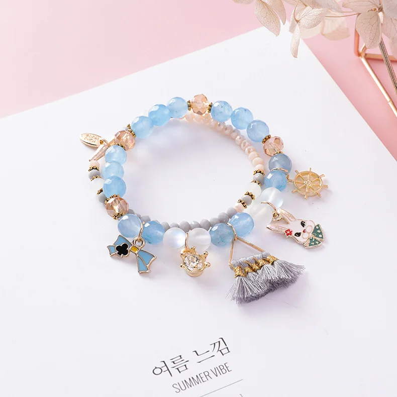 Женский браслет pulseira feminina эластичный с розовыми кристаллами и жемчугом|Плетеные