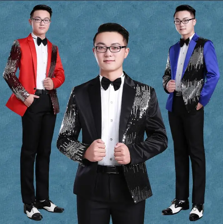 

Black red blue blazer men formal dress latest coat pant designs suit men singer stage sequins marriage wedding suits for men's