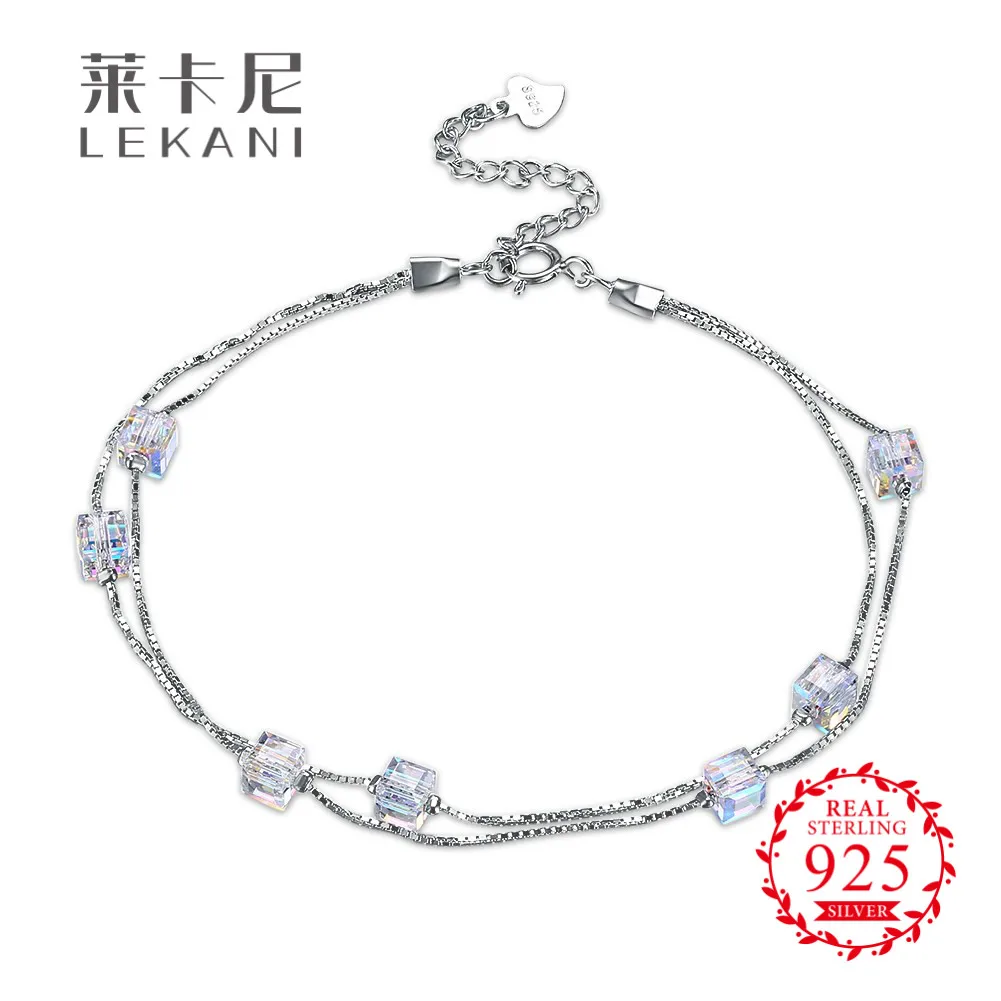 LEKANI кристаллами от Swarovski прозрачный квадрат Кристалл 100% Серебряный браслет
