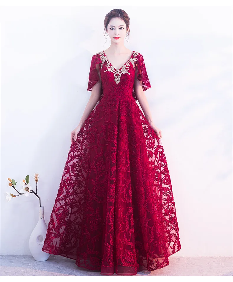 Robe Do Soriee новинка красное кружевное вечернее платье с курткой золотая вышивка v