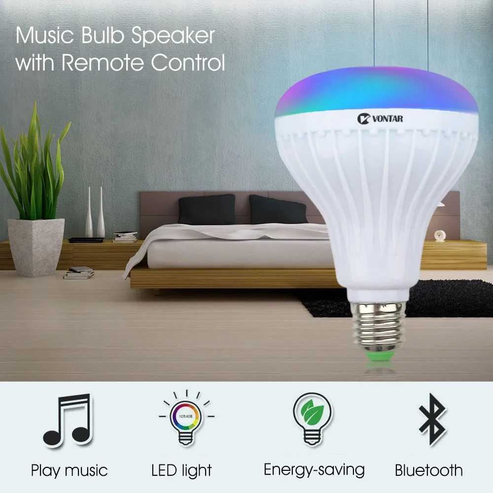 E27 Smart RGB RGBW Bluetooth Динамик лампа Музыка Воспроизведение затемнения Беспроводной 12