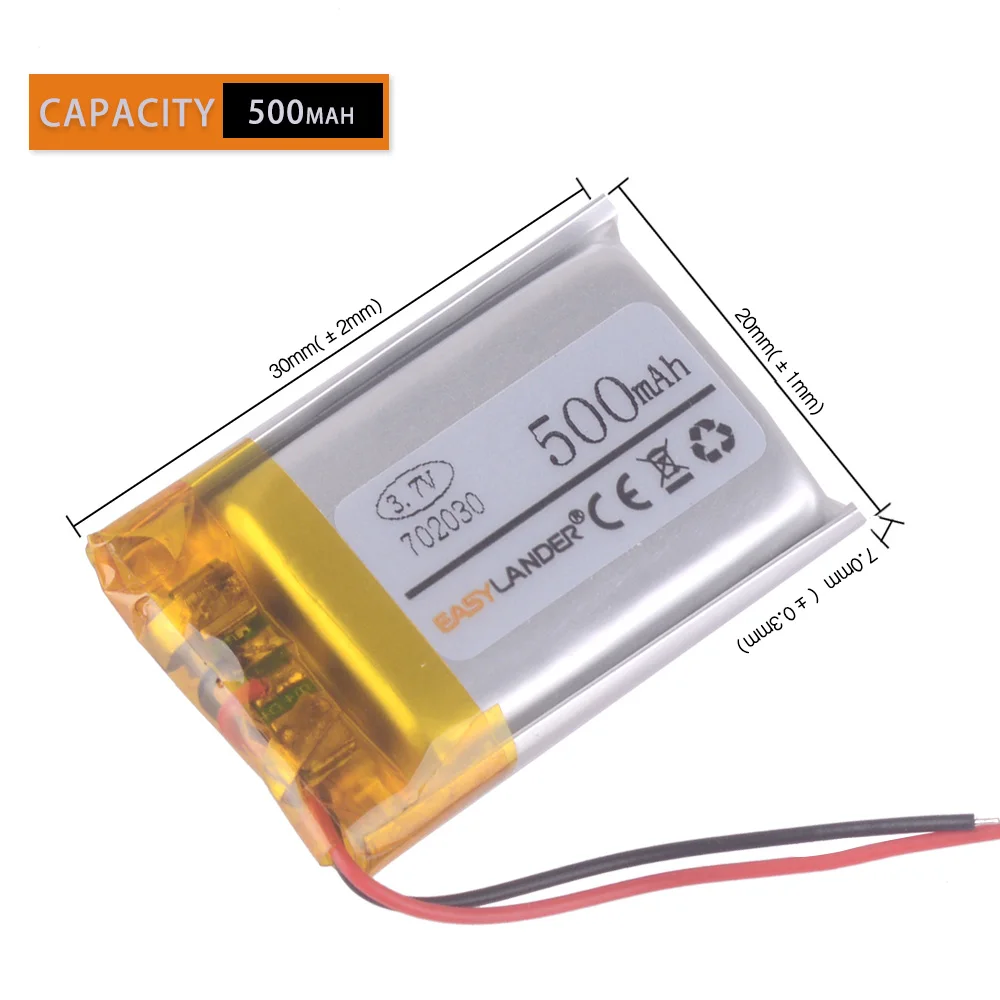

10pcs/Lot 3.7V 500mAh Rechargeable li Polymer Li-ion Battery For bluetooth headset mp3 speaker recorder wristband 0720230 702030