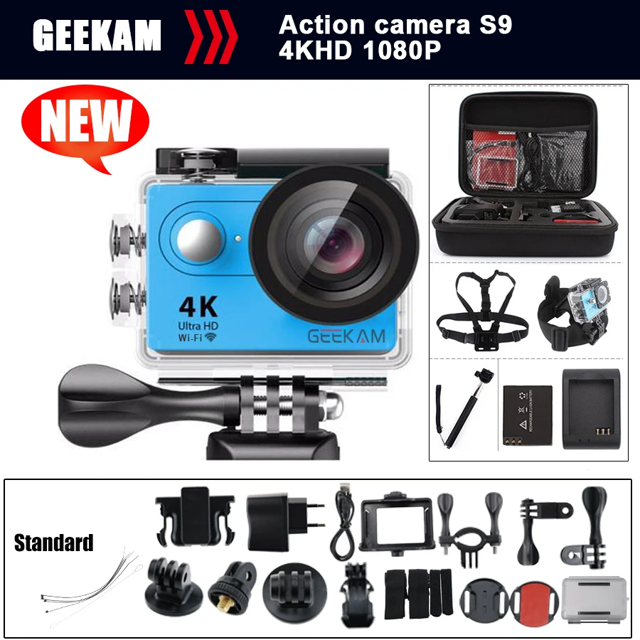Оригинальный geekam S9 экшн-камеры 4 К Wi-Fi Ultra HD 1080 P/30fps Спорт Водонепроницаемый Camaras