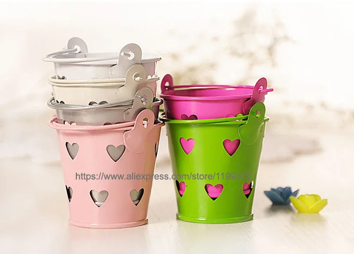 100pcs Heart Hollow Metal Wedding Party Shower Gift Mini Small Assorted Colored Tin Pails Buckets Bucket Candy Chocolate Box | Дом и сад