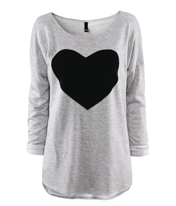 YONTREE New Fashion O-Neck Black Heart Printed Tops Full Sleeve Women Spring T-shirt | Женская одежда