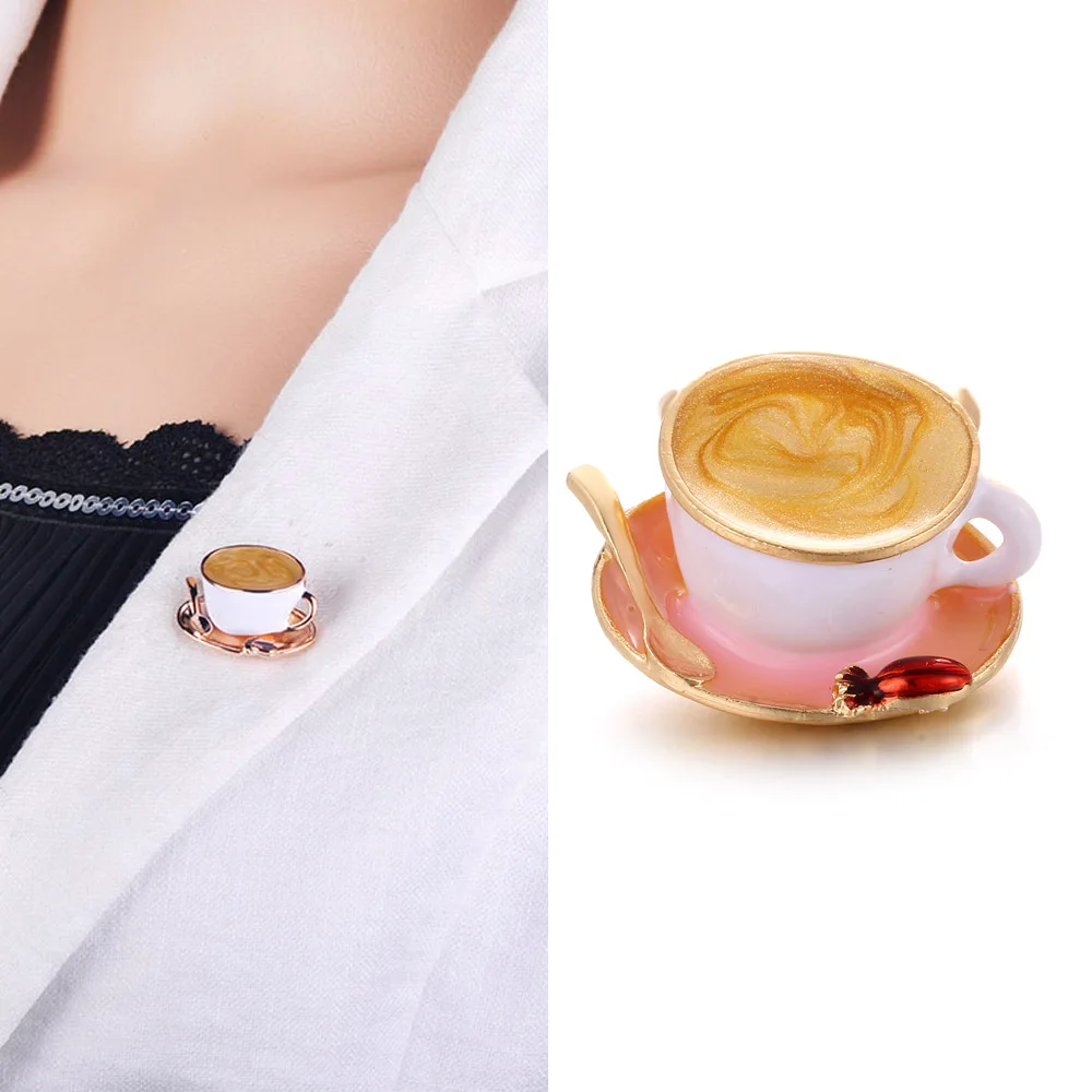 Модные броши в форме кофейной чашки ложки и диска белая женская брошь булавки для