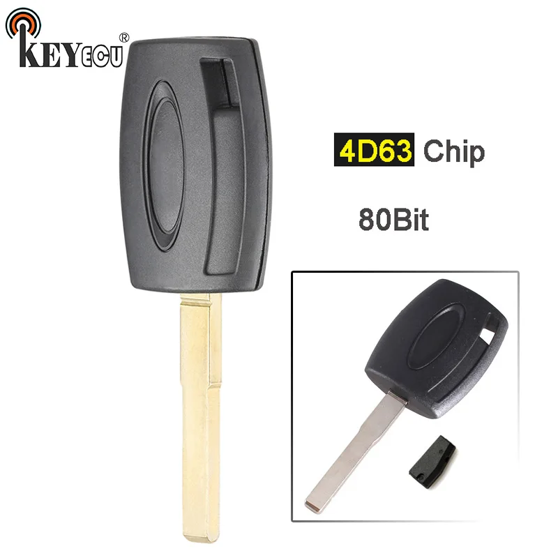 

KEYECU 4D63 Chip 80Bit Transponder Ignition Car Key Fob key blank for Ford Fiesta Mondeo Focus C-Max Galaxy HU101 Blade