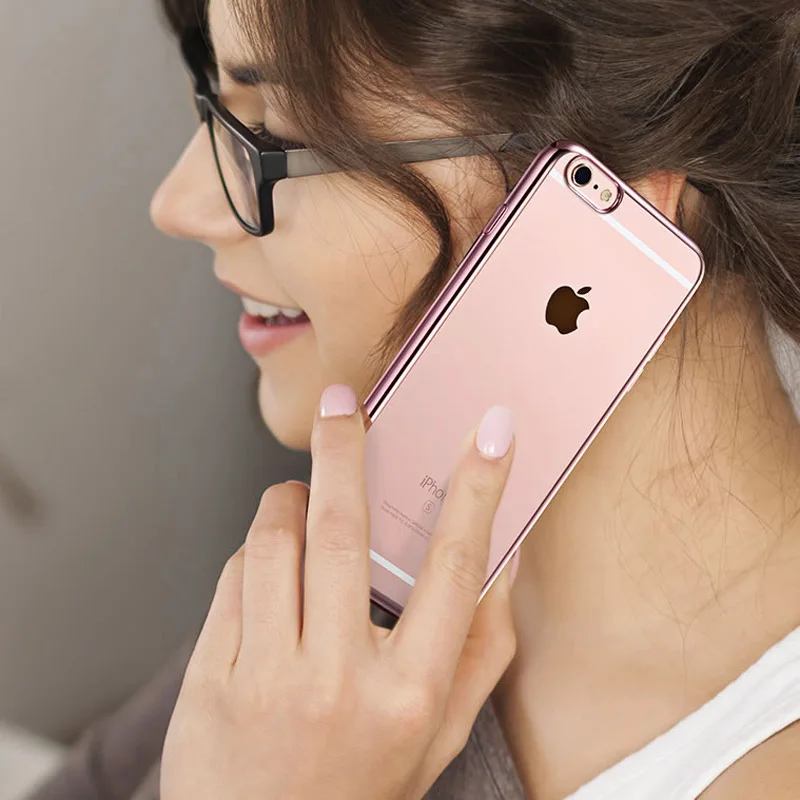 Ультра тонкий прозрачный розовый чехол из розового золота для iphone 6 s защитный