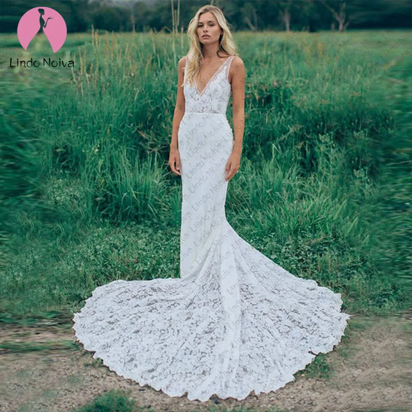 Женское кружевное платье без рукавов Vestido De Noiva белое свадебное с открытой спиной