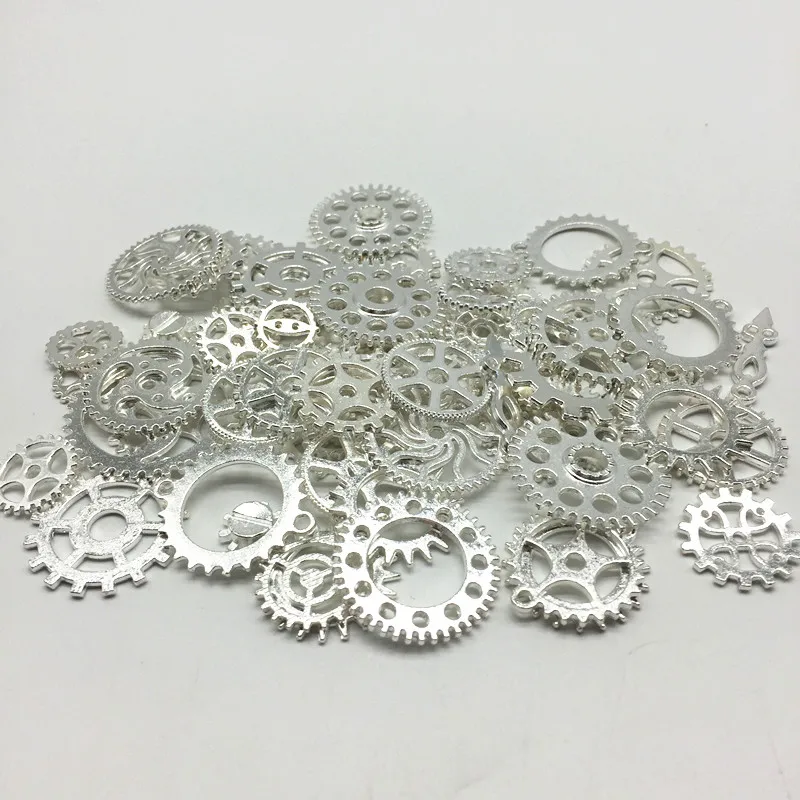 Silver 100 г металлический сплав смешанные Cogs шестерни брелоки в стиле стимпанк для подвески украшения античный серебряный золотой и розовое золото цвет - Цвет: Silver