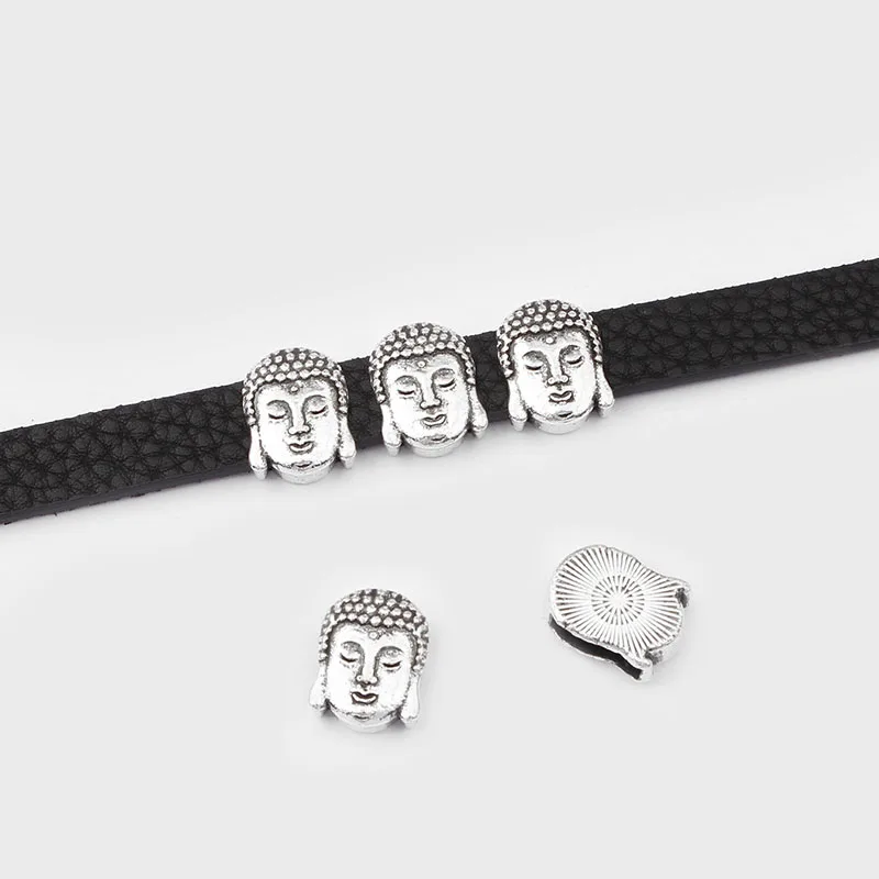 

10Pcs Buddha Charms Slider Spacer Beads Fit 10*2mm Flat Leather Cord Bracelet Jewelry Findings Making