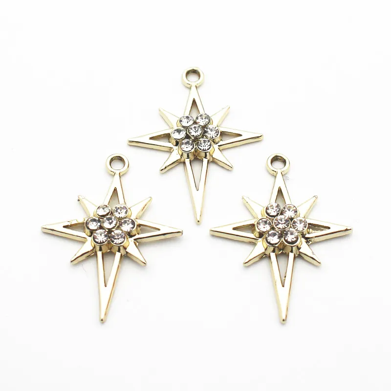 

Newest 20pcs/lot Metal Gold Christmas Star Crystal Dangle Charm With Lobster Clasp Charms Fit DIY Bracelet Necklace Jewelry
