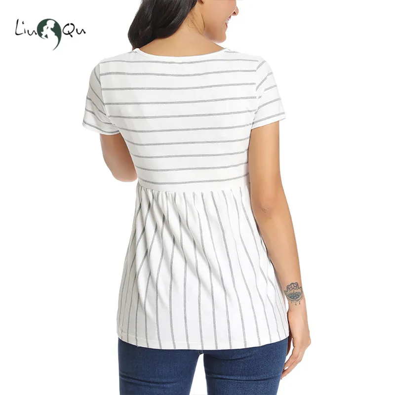 Топы для беременных блузки в полоску Vetement Femme Peplum с коротким рукавом Одежда