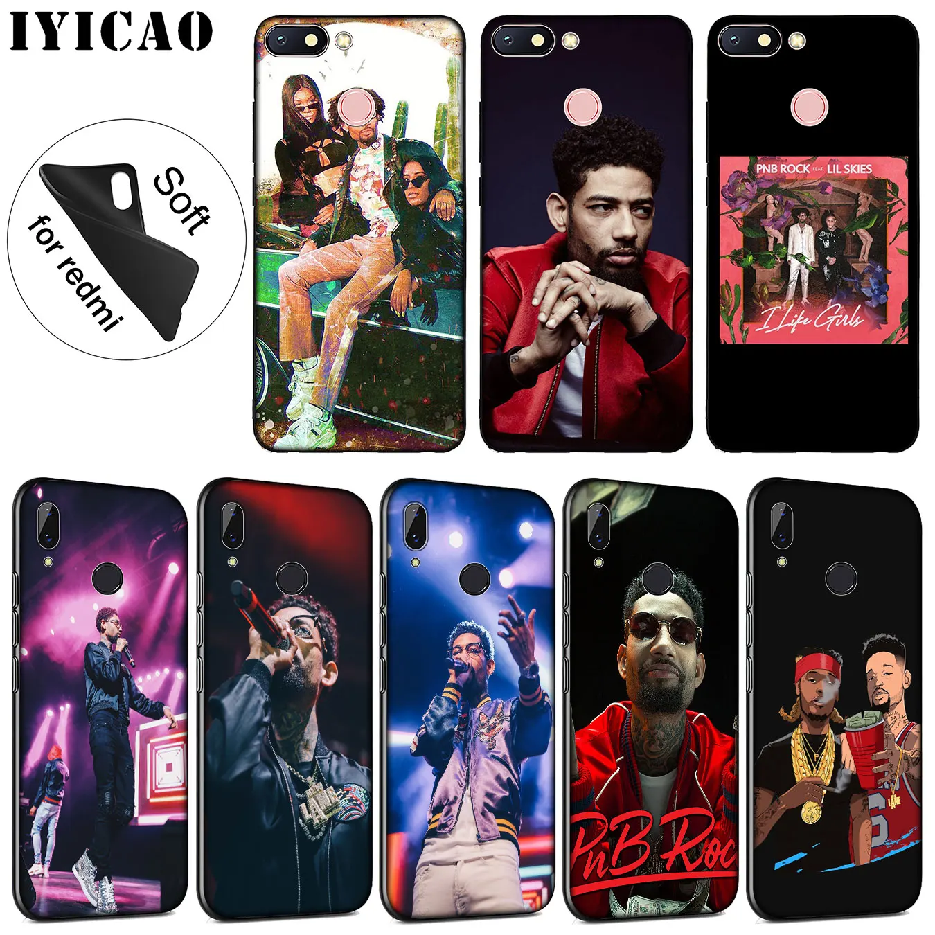 IYICAO Pnb Rock Soft Silicone Phone Case for Xiaomi Redmi K30 K20 8A 7A 6A 5A S2 GO Note 8 8T 7 5 6 Pro Black TPU Cover |
