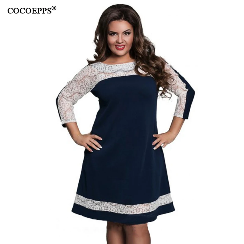 Платье женское кружевное большого размера с рукавом три четверти на осень и зиму