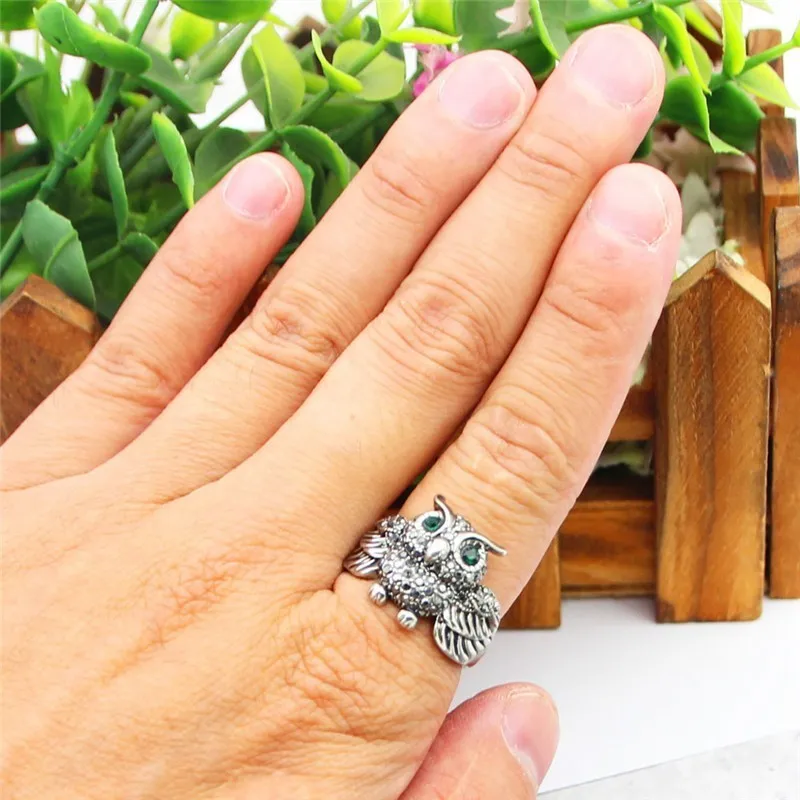 Cute Owl Rhinestone Rings For Women Vintage Look Antique Bronze Plated Fashion Jewelry TR698|Кольца| |