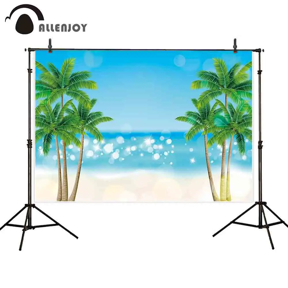 Allenjoy backdrop for photographic studio Blue sky sea beach blur bokeh halo tropical trees photo background summer photocall