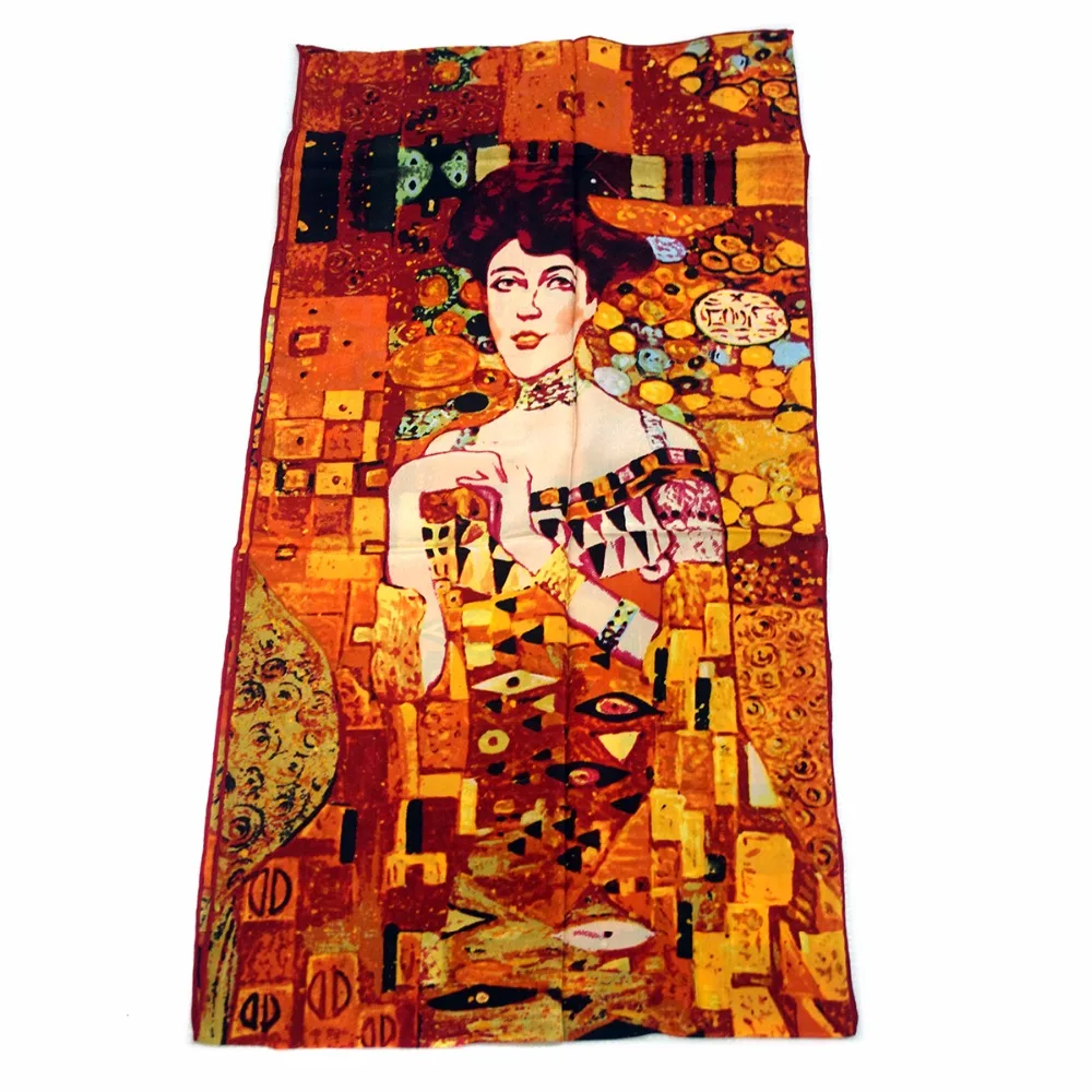 Женский 100% длинный шелковый шарф Художественная печать край закручен вручную